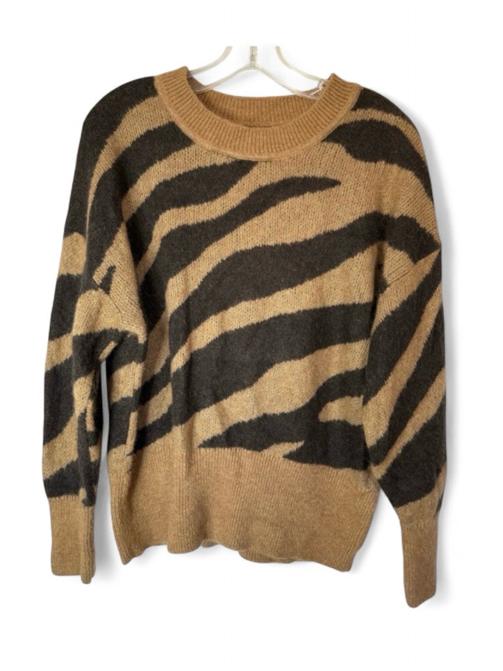 Banana Republic Zebra Print Alpaca Blend Sweater XL Camel Brown Black Animal